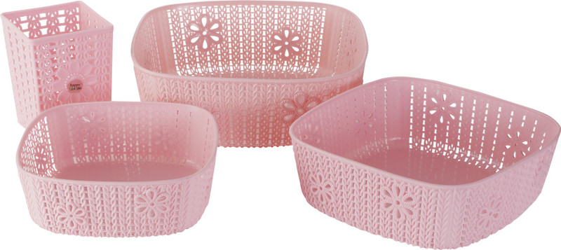 Sukhson India Plastic Storage Basket Box Organizer - Set of 4 Piece(Size-28X 26X10 cm) Plastic Fruit & Vegetable Basket(Grey)