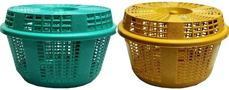 Skylii Round Plastic Basket With Lid Storage basket Fruit & Vegetable Basket Pack of 4 Plastic Fruit & Vegetable Basket(Multicolor)
