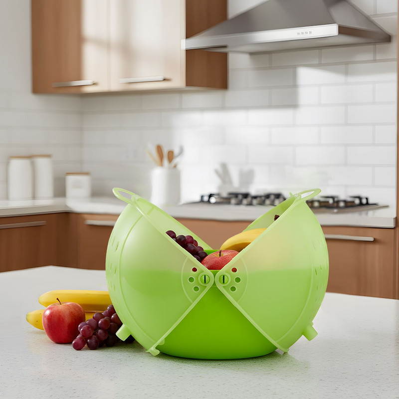 HOMESTIC by Kuber Industries Vegetables Draining Basket, Strainer Bowl, Drainer, Colander with Lid Plastic Fruit & Vegetable Basket(Blue)