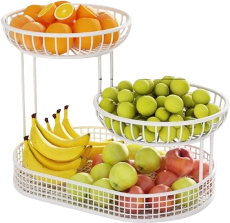 PRIME KRAFTS 3 Tier Countertop Basket for Home and Kitchen, Multipurpose Iron Fruit & Vegetable Basket(White)