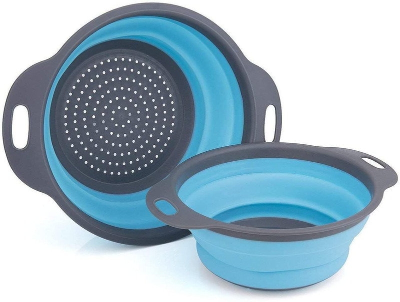 PILUENTERPRISE Big Collapsible Colander Round Silicone Kitchen Strainer Basket Plastic Fruit & Vegetable Basket(Multicolor)