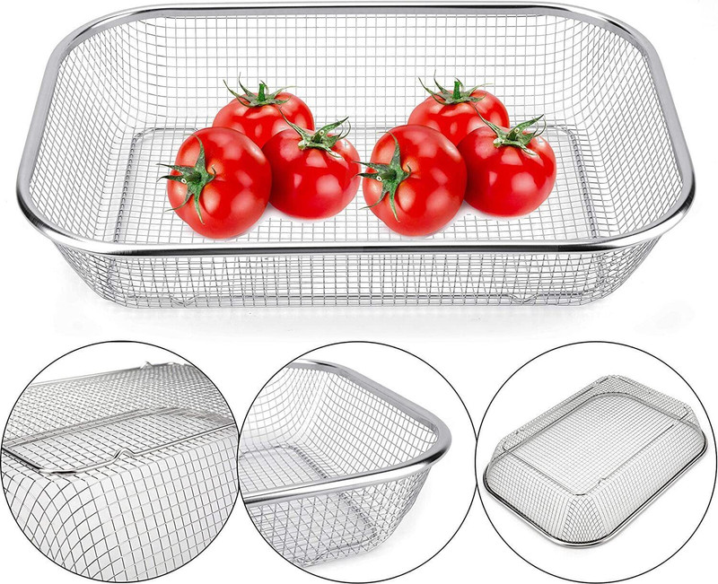 DIYAL ENTERPRISE Open Mesh Steel Drain Basket – Large Capacity with Quick-Drain Design Steel Fruit & Vegetable Basket(Silver)