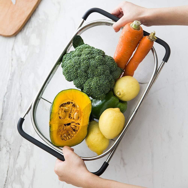 Jiyancreation Over the sink fruit and vegetable washing basket with rubber grips Stainless Steel Fruit & Vegetable Basket(Silver)