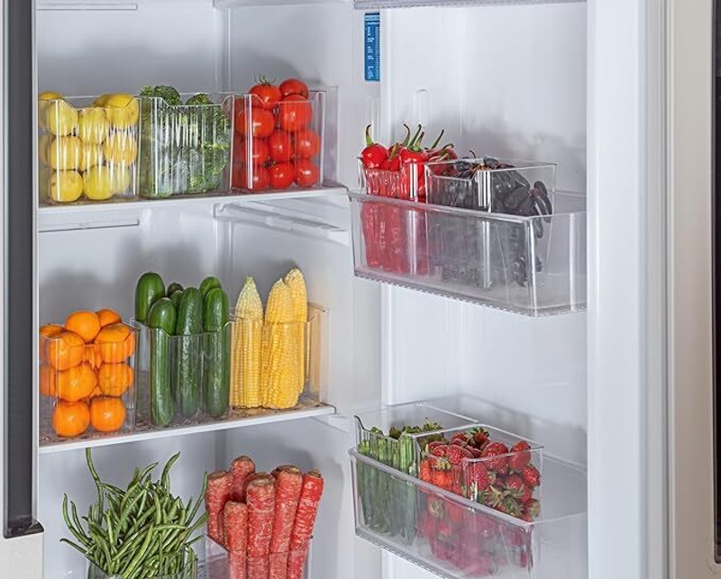 C7Gangani 8 PCS Food Storage Container Fridge Box basket Plastic Fruit & Vegetable Basket(White)