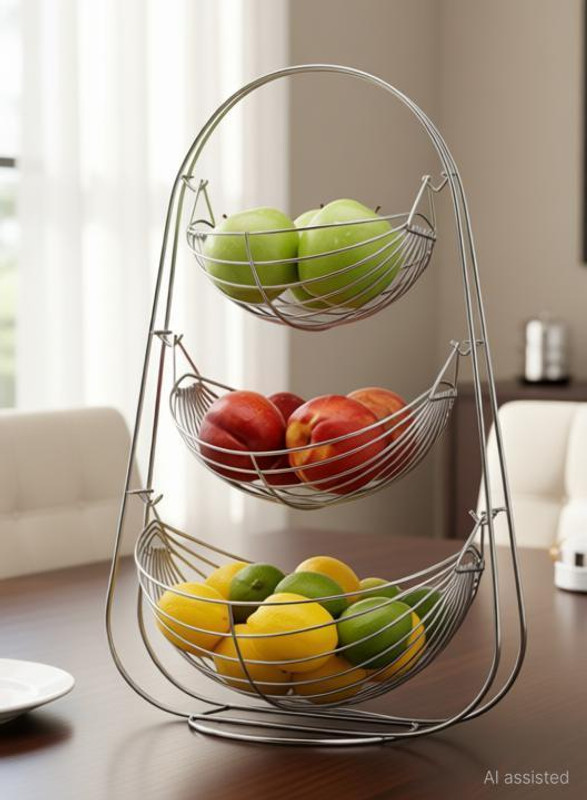 WAYMORE 3 Layer Swing Fruits & Vegetable Onion Trolley Container Basket Organizer Stainless Steel Fruit & Vegetable Basket(Steel)