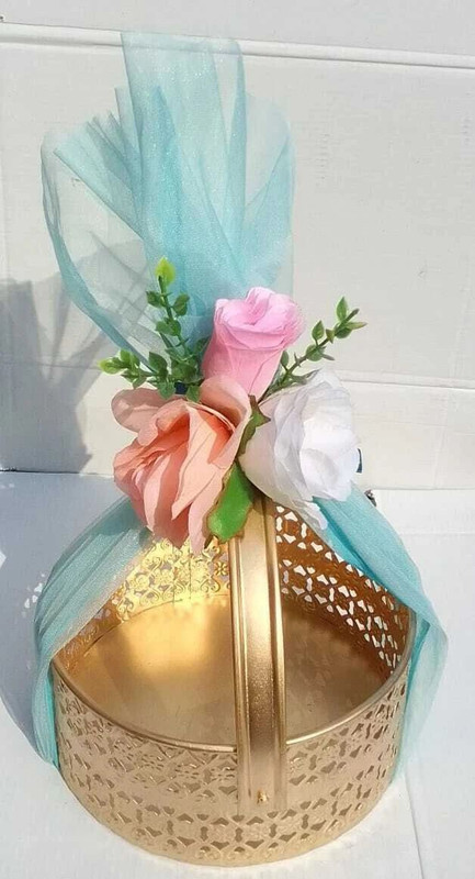 MirzaElevation Metal decorative basket karwa chouth Puja gifting fruits basket Iron Fruit & Vegetable Basket(Gold)