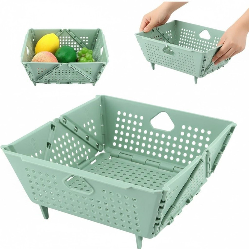 Shain Lit Foldable Fruit Basket for Kitchen | Multipurpose Collapsible Storage Basket Plastic Fruit & Vegetable Basket(Green)