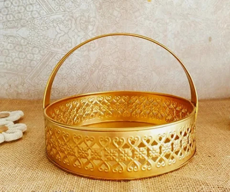 ARxyz Puja Basket Iron Fruit & Vegetable Basket(Gold)