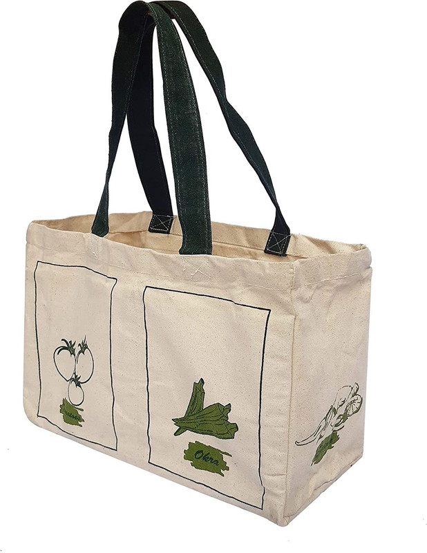 ARKNIT TEXTILES Cotton Canvas Reusable Vegetable Bag Shopping Bag with 6 Pockets Cotton Fruit & Vegetable Basket(Green)