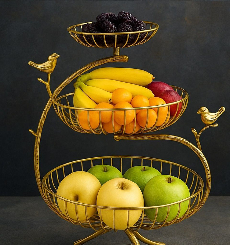 SUMORA ENTERPRISES Multipurpose Metal 3-Tier Holder Stand for Kitchen & Dining Table Iron Fruit & Vegetable Basket(Gold)