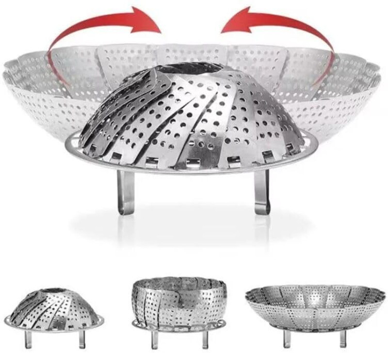 AshmakamMart Mini Steamer for Cooking - Compact Foldable Basket for Veggies & Baby Food Stainless Steel Steamer(1 L)