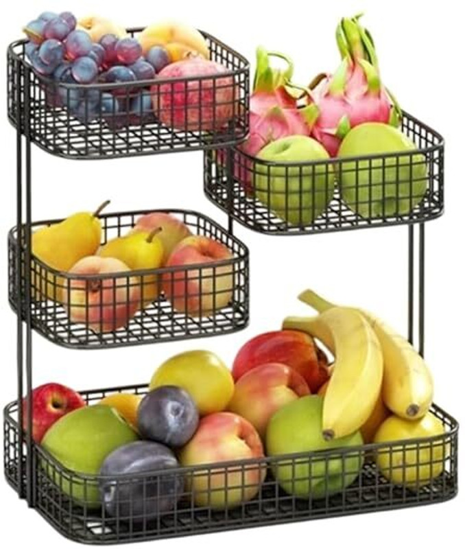 A R impex 4 Tier Metal Storage Basket Stand | Wire Organizer for Kitchen Fruits & Bathroom Iron Fruit & Vegetable Basket(Black)