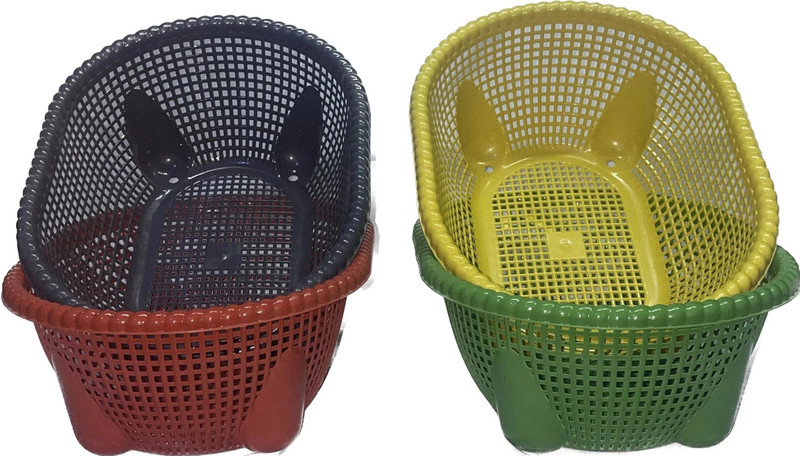 nuwi Storage basket Plastic Basket Pack of 4 Plastic Fruit & Vegetable Basket(Multicolor)