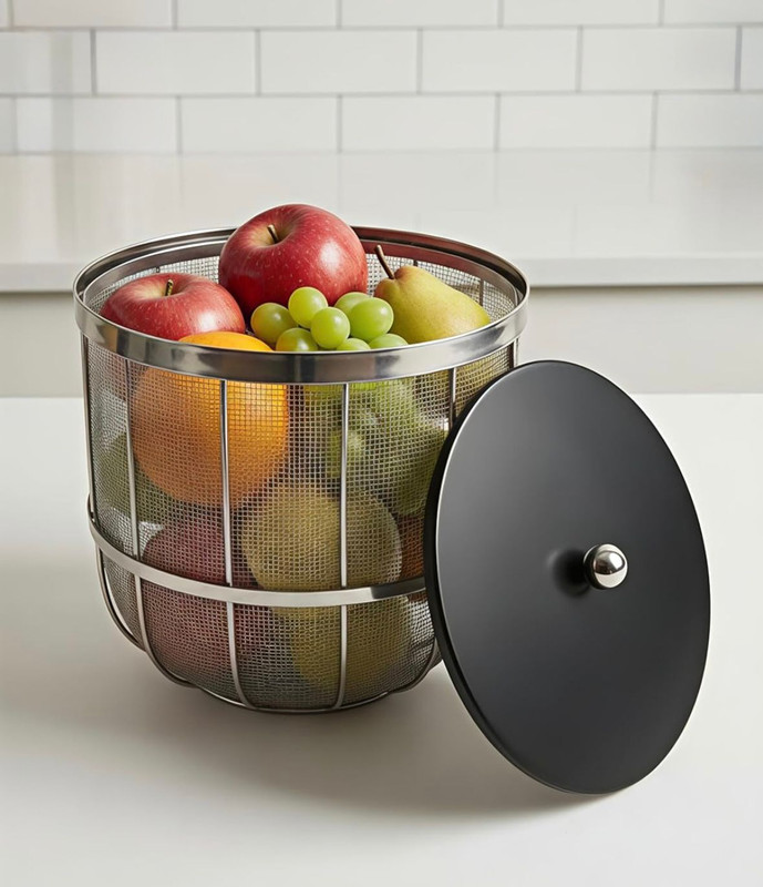 STCREATIONS st creatios fruits & vegatable basket (silver) iron Iron Fruit & Vegetable Basket(Silver)