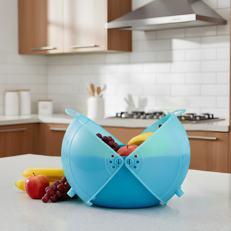 HOMESTIC by Kuber Industries Vegetables Draining Basket, Strainer Bowl, Drainer, Colander with Lid Plastic Fruit & Vegetable Basket(Blue)