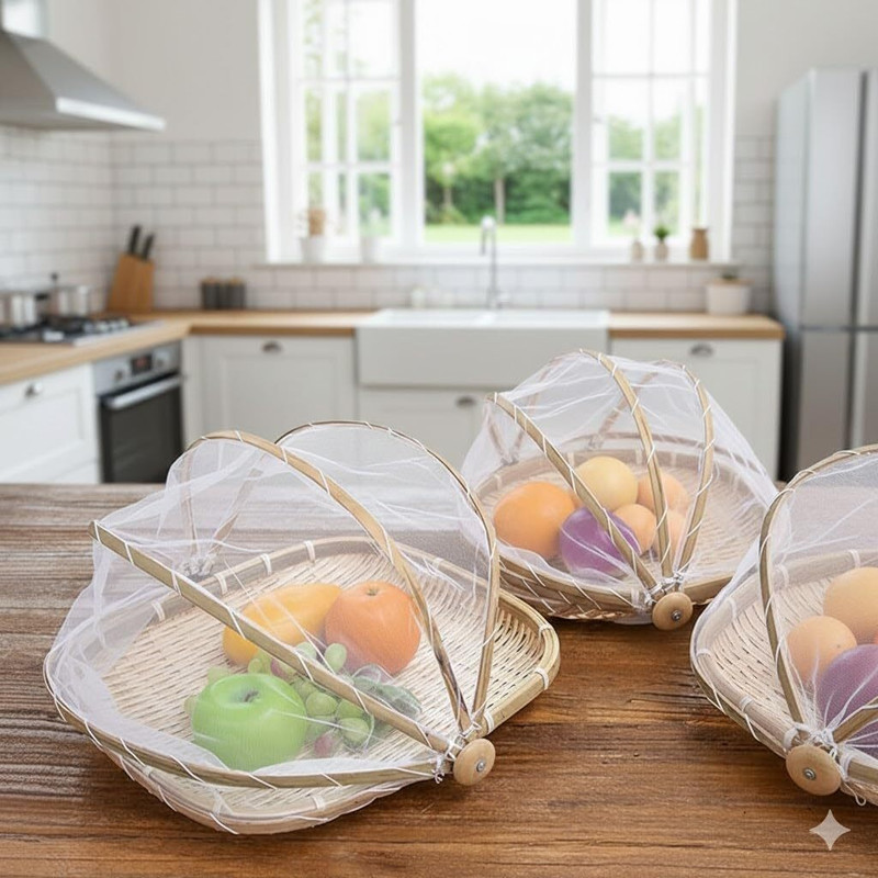 H N R Bamboo Tent Basket Food Bamboo Fruit & Vegetable Basket(Multicolor)