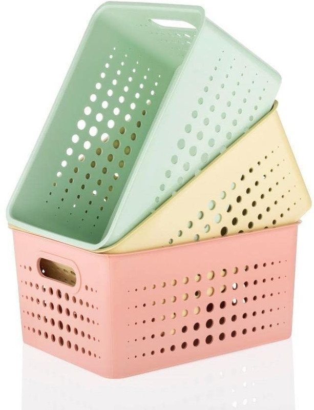 RUSHIL WERE 3 Compartments storage basket SMALL SIZE Plastic Multipurpose Storage Basket Box Plastic Fruit & Vegetable Basket(Multicolor)