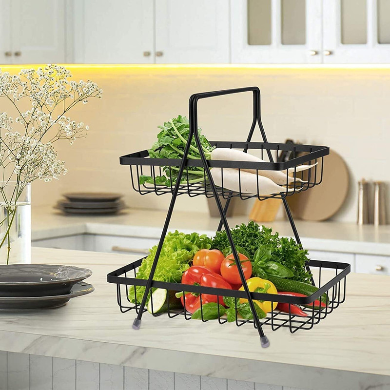 Arowanaa 2-Tier Stainless Steel Fruit and Vegetable Basket for Kitchen Iron Fruit & Vegetable Basket(Black)