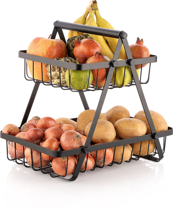 Flipkart SmartBuy DIY 2-Tier MultiPurpose Storage Basket Iron Fruit & Vegetable Basket(Black)