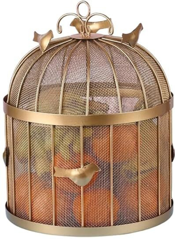 PRIME KRAFTS Golden Birdcage Fruit Basket | Decorative Metal Storage Basket with Lid Iron Fruit & Vegetable Basket(Gold)