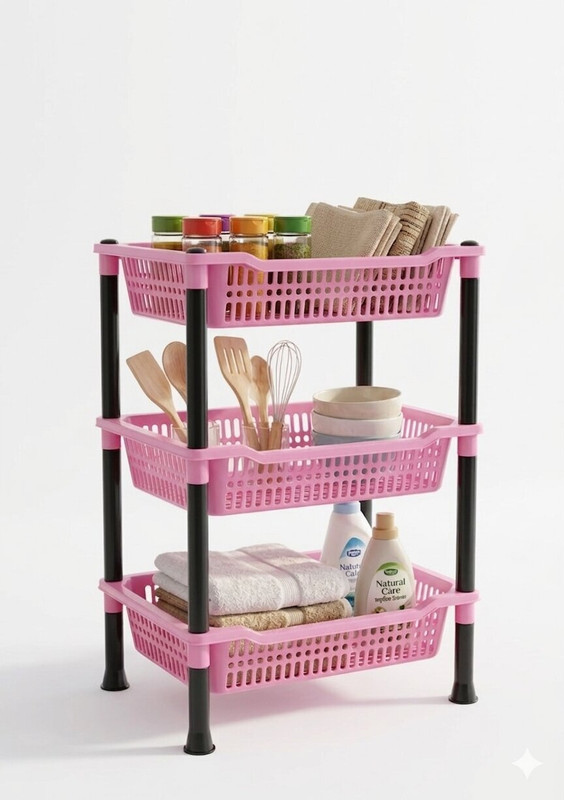 VM BOND Popular 3 Layer Portable Modern Plastic Fruit & Vegetable Basket(Grey)
