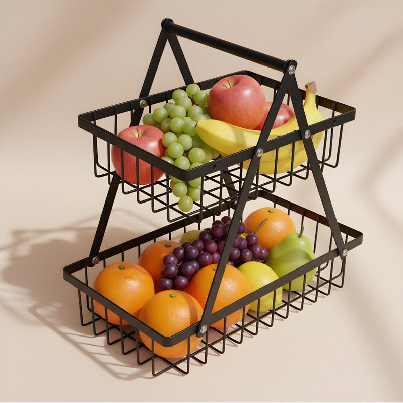 Nexum Multipurpose 2 Tier Storage Basket for Home Office Bakery and Everyday Use Steel Fruit & Vegetable Basket(Black)