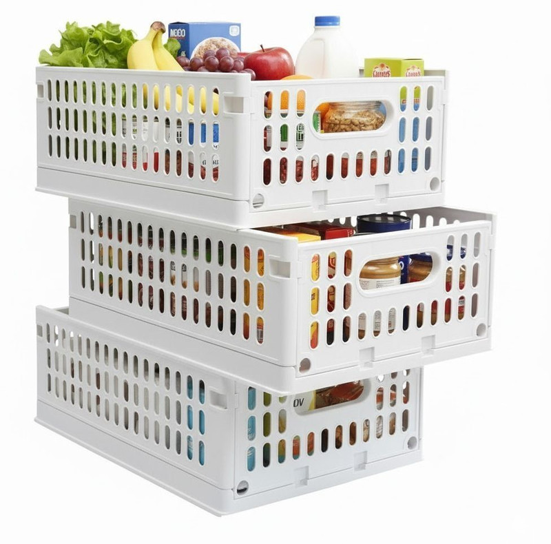 Aditya Polymers Plastic Foldable & Stackable Drawer-Style Sliding Organisers for Wardrobe & Kitchen Storage Basket(Pack of 3)