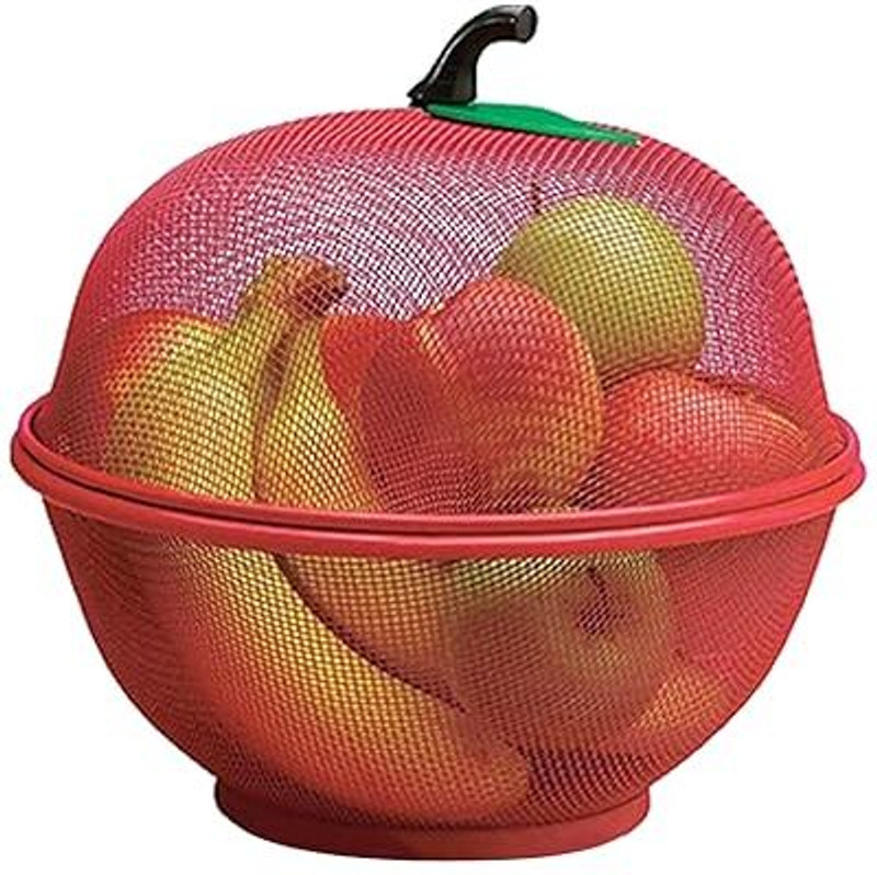 Red-Rubby Apple Shape Mesh Fruit Basket Steel Fruit & Vegetable Basket(Red)