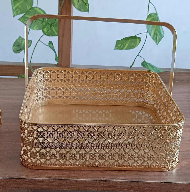Sgsramganj Golden Metal Basket for Pooja & Home Decoration Multi-purpose Traditional Basket Brass Fruit & Vegetable Basket(Gold)