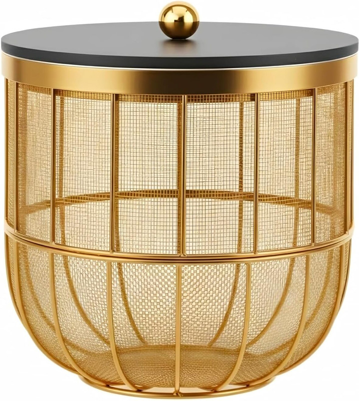 ELIFHANDICRAFTS Luxury Gold Metal Fruit Basket with Lid | Modern Storage Organizer Bowl Iron Fruit & Vegetable Basket(Gold)