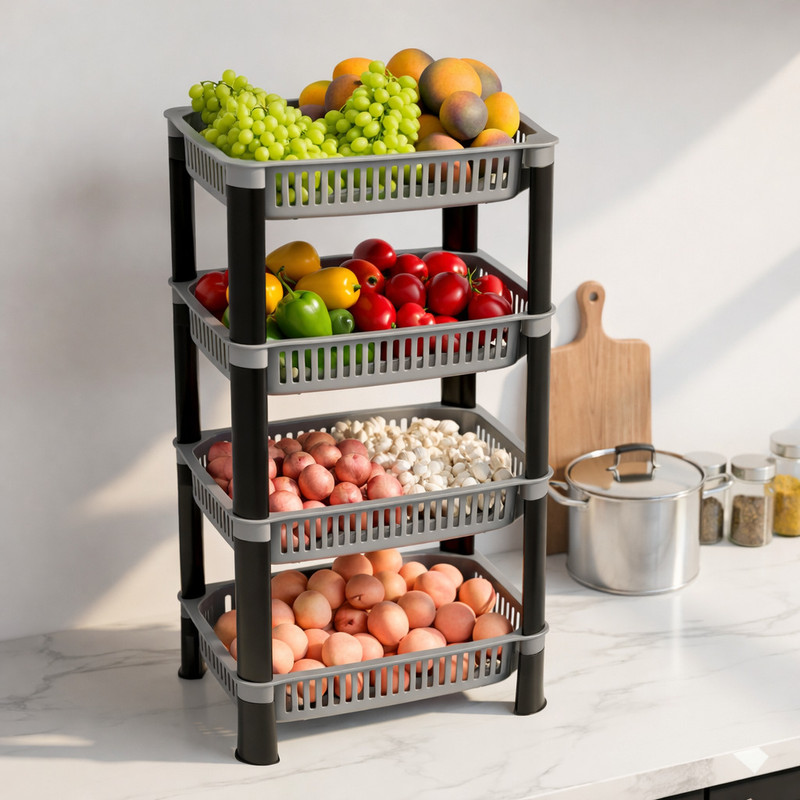Marmik 4 Layer Multipurpose Plastic Kitchen Storage Basket for Home & Office Plastic Fruit & Vegetable Basket(Silver)