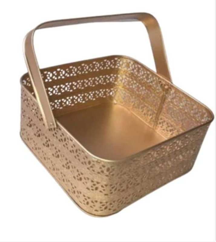 STARK INTERNATIOl SQUARE BASKET Iron Fruit & Vegetable Basket(Gold)