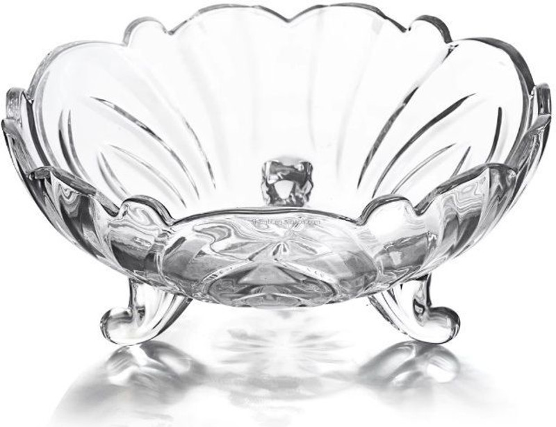 HOOLI 3 Leg Fruit Bowl Transparent Glass , Fruit Bowl for Dining Table Glass Fruit & Vegetable Basket(White)
