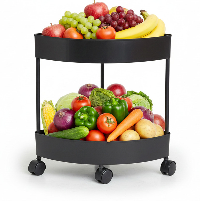 HOMANTA 2-Layer Corner Storage Trolley with Wheels Plastic Fruit & Vegetable Basket(Black)