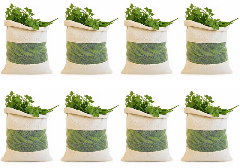 Di Oro living Cotton Vegetable Sabji Bag Kitchen Veg Freez Storage Pouch for Fridge Washable Cotton Fruit & Vegetable Basket(Beige)