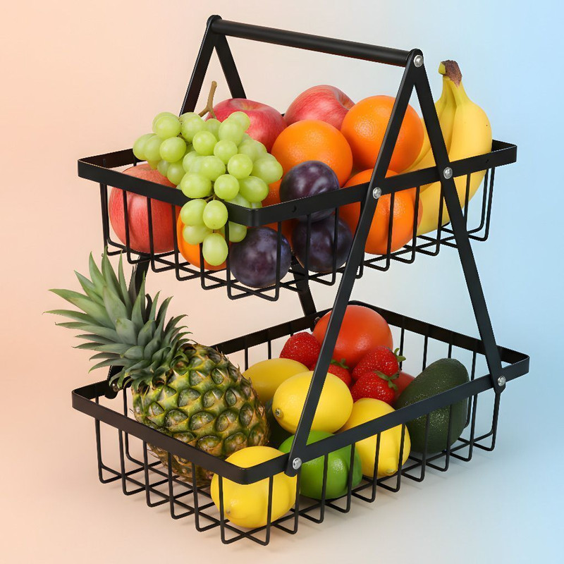 Nexum 2-Tier Fruits and Vegetables Storage Basket Organizer for Kitchen, Easy Assembly Steel Fruit & Vegetable Basket(Black)