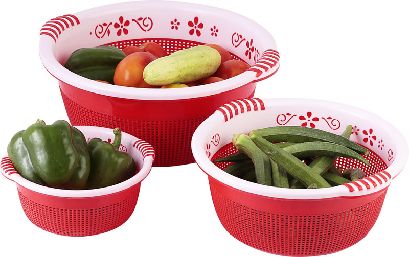 Nabhya 3 PC Plastic Multipurpose Round Basket (Small + Medium + Large) Plastic Fruit & Vegetable Basket(Green)