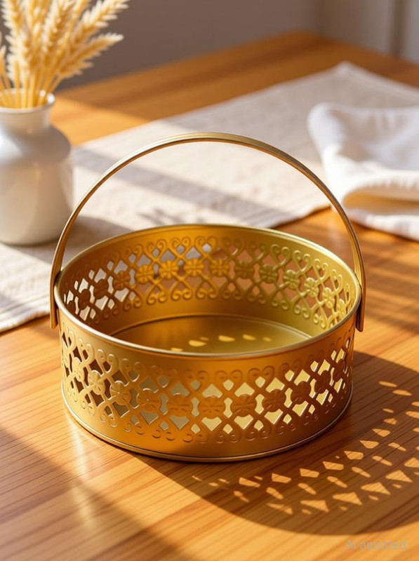 MSK Round Metal Basket With Handle For Gifts And Home Decor Iron Fruit & Vegetable Basket(Gold)