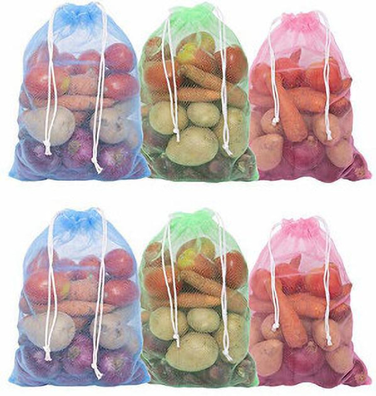 SIGNQ Fridge Storage Polyester Bags Reusable Vegetable Storage bags(Set-5)Multicolor Polyester Fruit & Vegetable Basket(Multicolor)