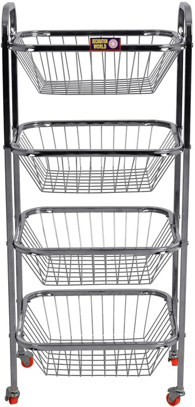 MapleTex Magic Multipurpose 4-Tier Rack Organiser Holder Stand for Kitchen Stainless Steel Fruit & Vegetable Basket(Silver)