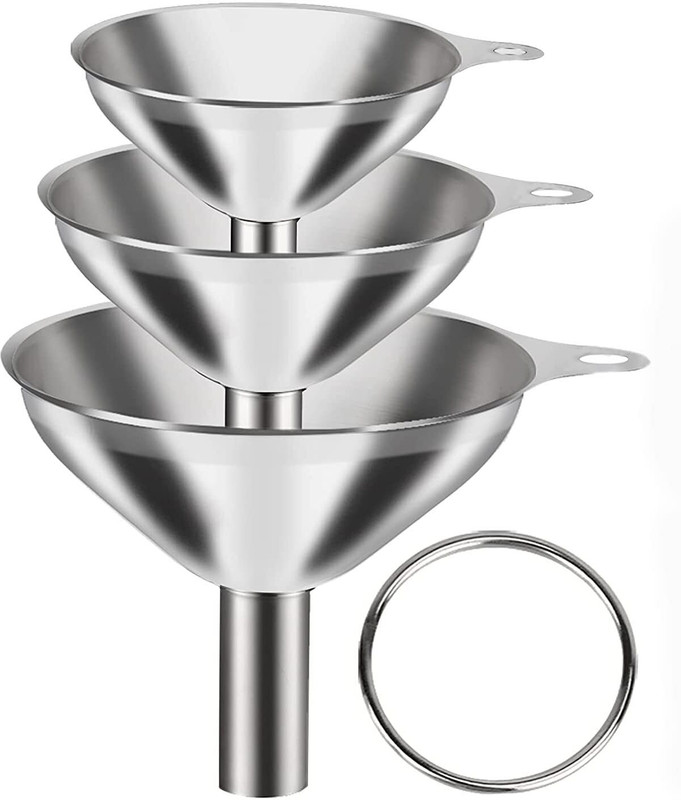 Linist Set of 3 Stainless Steel Funnels with Long Handle Stainless Steel Funnel Set(Silver, Pack of 3)