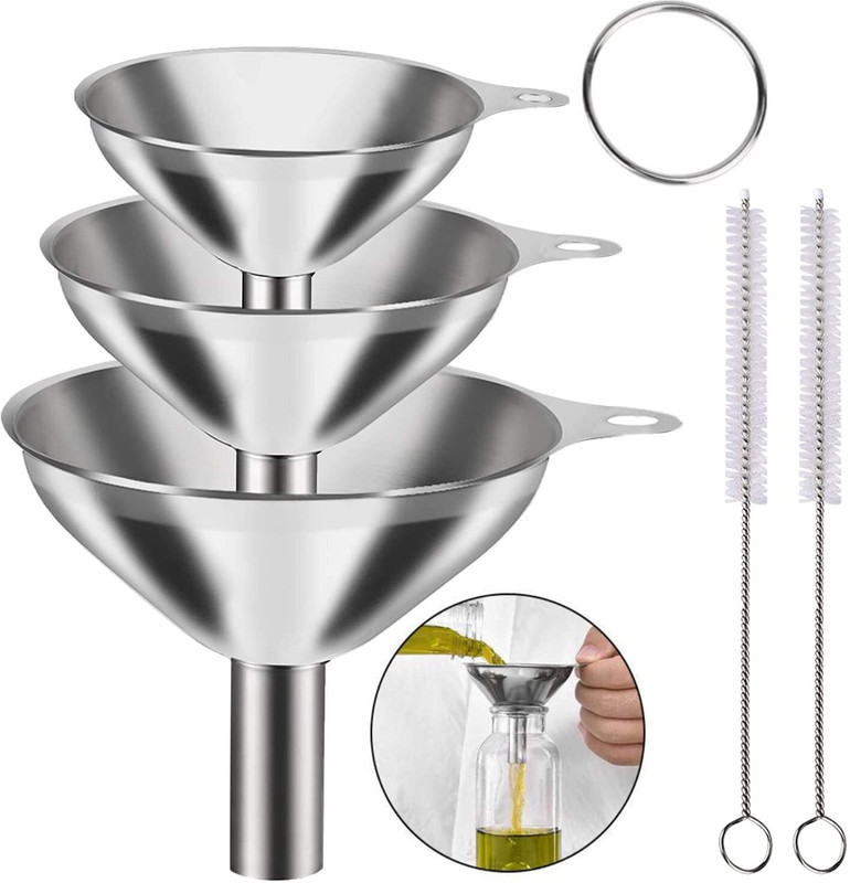 Smitex 3 Pcs Stainless Steel FunnelsSet No Spilling Small Medium Large with Brushes Stainless Steel Funnel(Steel)