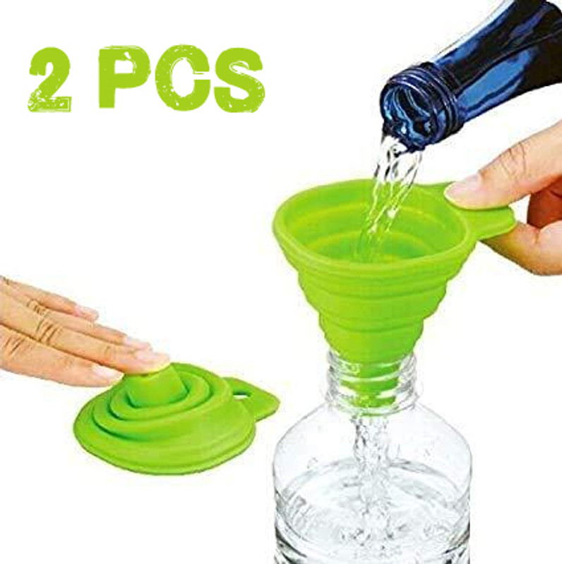 Red Champion Funnel Set, Foldable Kitchen Funnel, Food Grade Silicone Funnel Silicone Funnel Set(Green, Pack of 2)