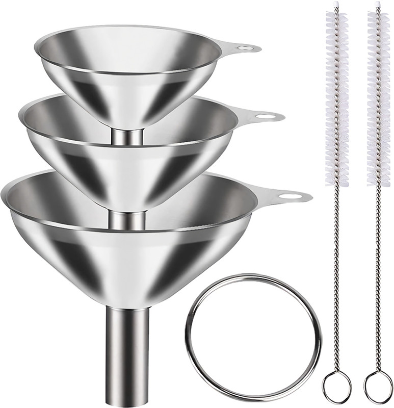 ELIE INDIA Stainless Steel Kitchen Funnel Set of 3 With Cleaning Brushes For Bottles Stainless Steel Funnel Set(Steel, Pack of 3)