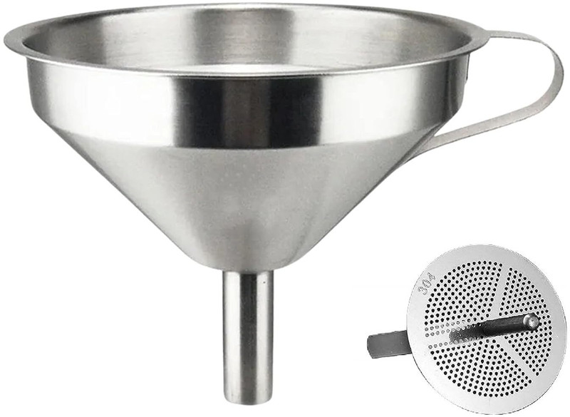 RUKSHV Stainless Steel Funnel with Detachable Filter | Wide Mouth Kitchen Funnel Stainless Steel Funnel(Silver, Pack of 1)