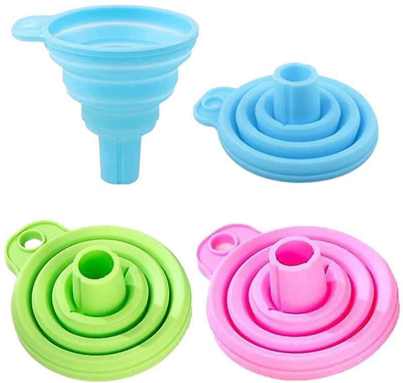 PERIZONE Silicone Collapsible Portable Funnel for Transferring Liquid & Powder Cooking Silicone Funnel(Multicolor, Pack of 4)
