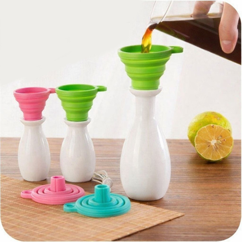 DeoDap Collapsible Silicone Funnel | Foldable Space-Saving Funnel | Oil Bottle Filling Silicone Funnel(Multicolor, Pack of 3)