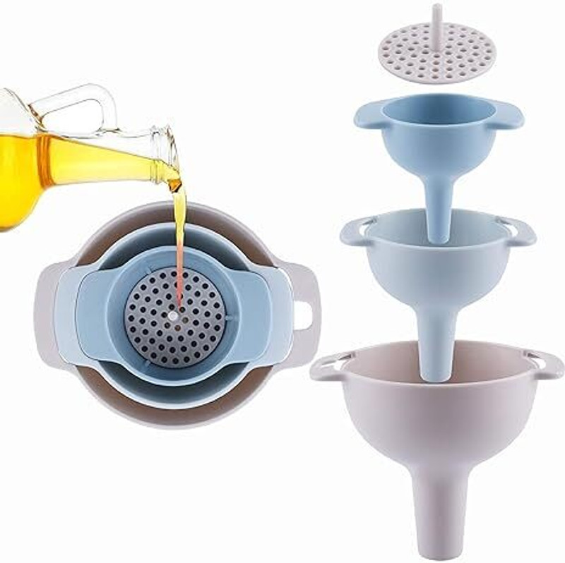 ShilpSukh 4 in 1 Multifunctional Plastic Kitchen Filter Oil Pot Funnel Set Plastic Funnel(Blue, Pack of 1)