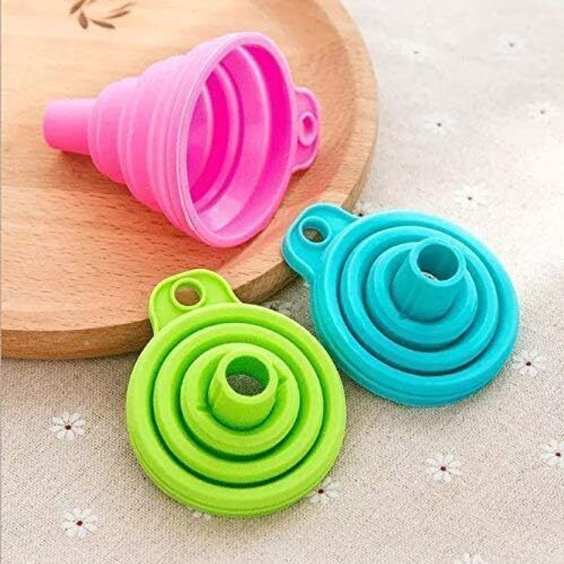 ecom prachi Silicone Collapsible Funnel, Foldable Kitchen Funnels Hopper Silicone Funnel(Multicolor, Pack of 3)