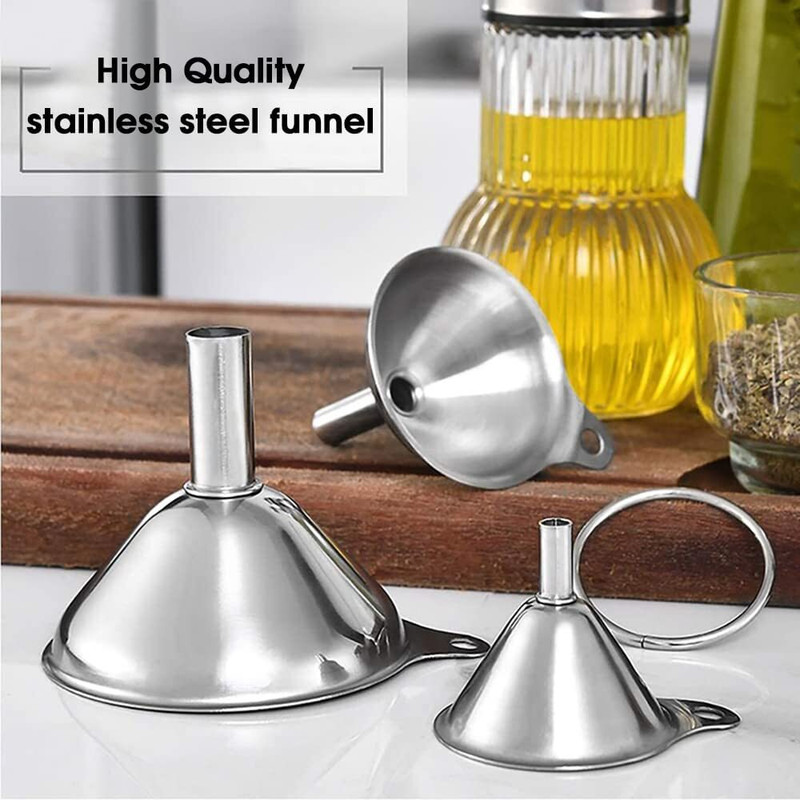CREZORA Multi Size Stainless Steel Funnel Set - PARAM 4 Steel Funnel(Silver, Pack of 3)